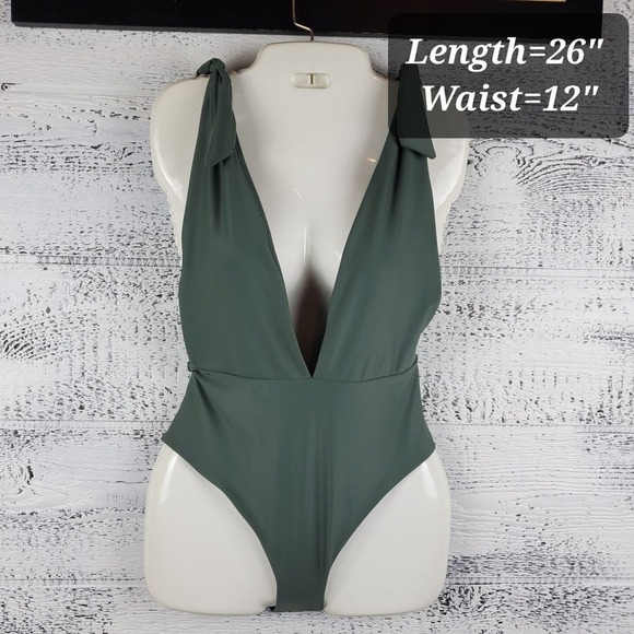Aerie One Piece Deep V-Neck Plunge Sage Swimsuit Size Medium - Picture 8 of 8